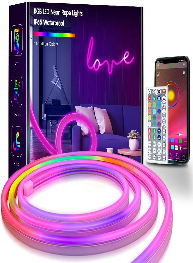 L8star 16.4ft RGB LED Neon Rope Light with Remote Control, Smart Color Changing DIY Mode Neon Flex Strip Lights for Bedroom Indoors Outdoors Decor - Image 1